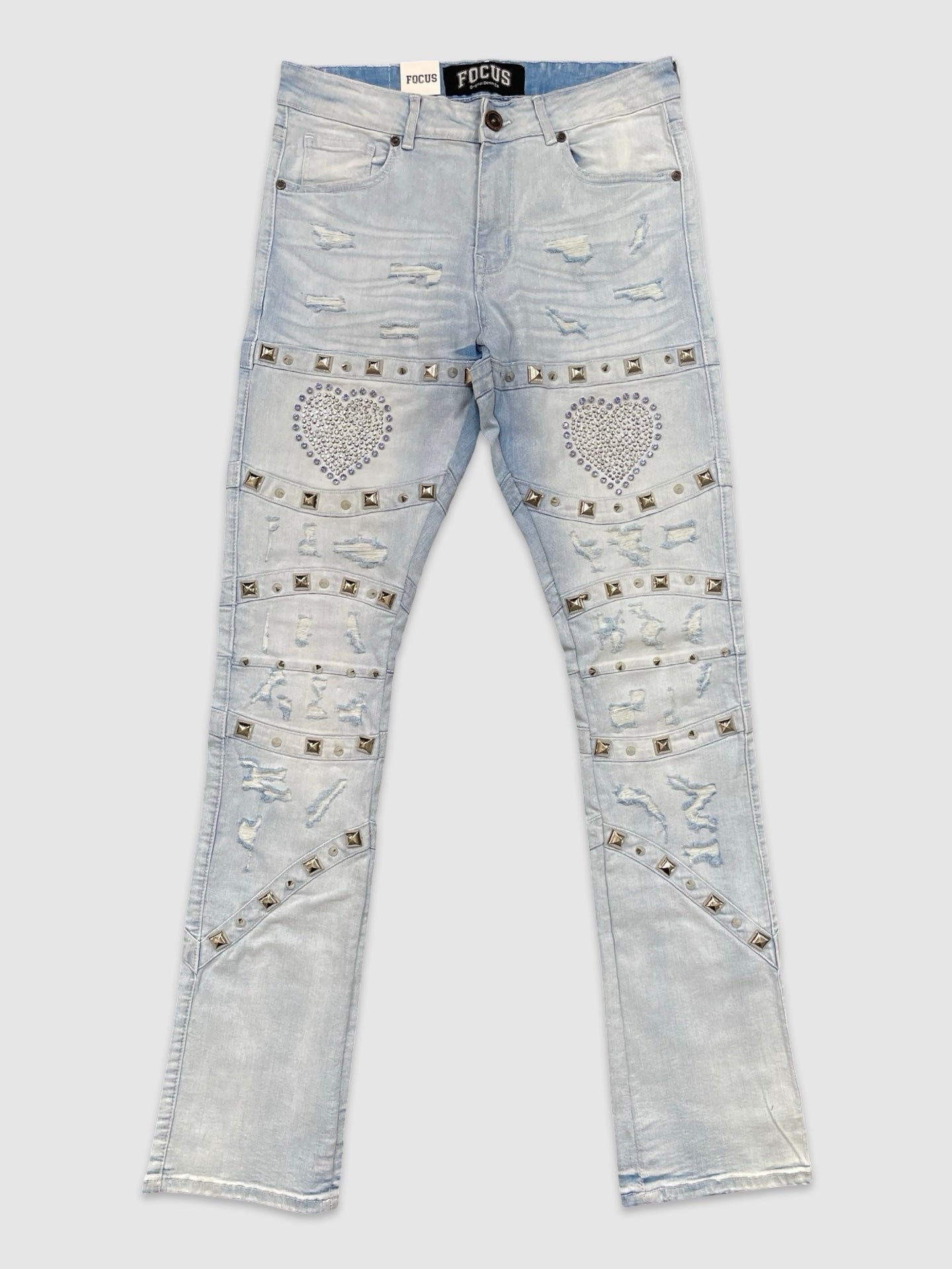 FOC-2582-Studded Heart Breaker Stacked Denim - Pioneer Apparel