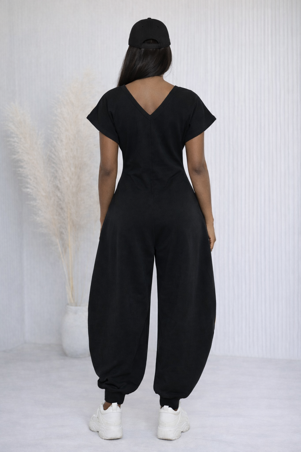 JP3573CMP - V NECK SS BAGGY JUMPSUIT - Pioneer Apparel