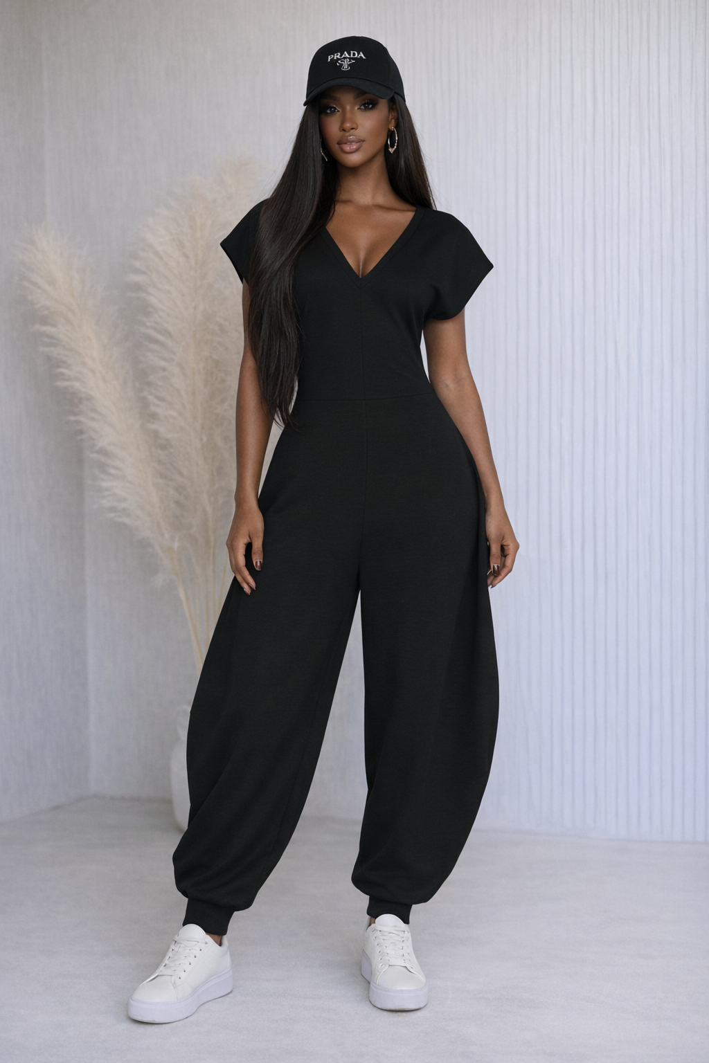 JP3573CMP - V NECK SS BAGGY JUMPSUIT - Pioneer Apparel
