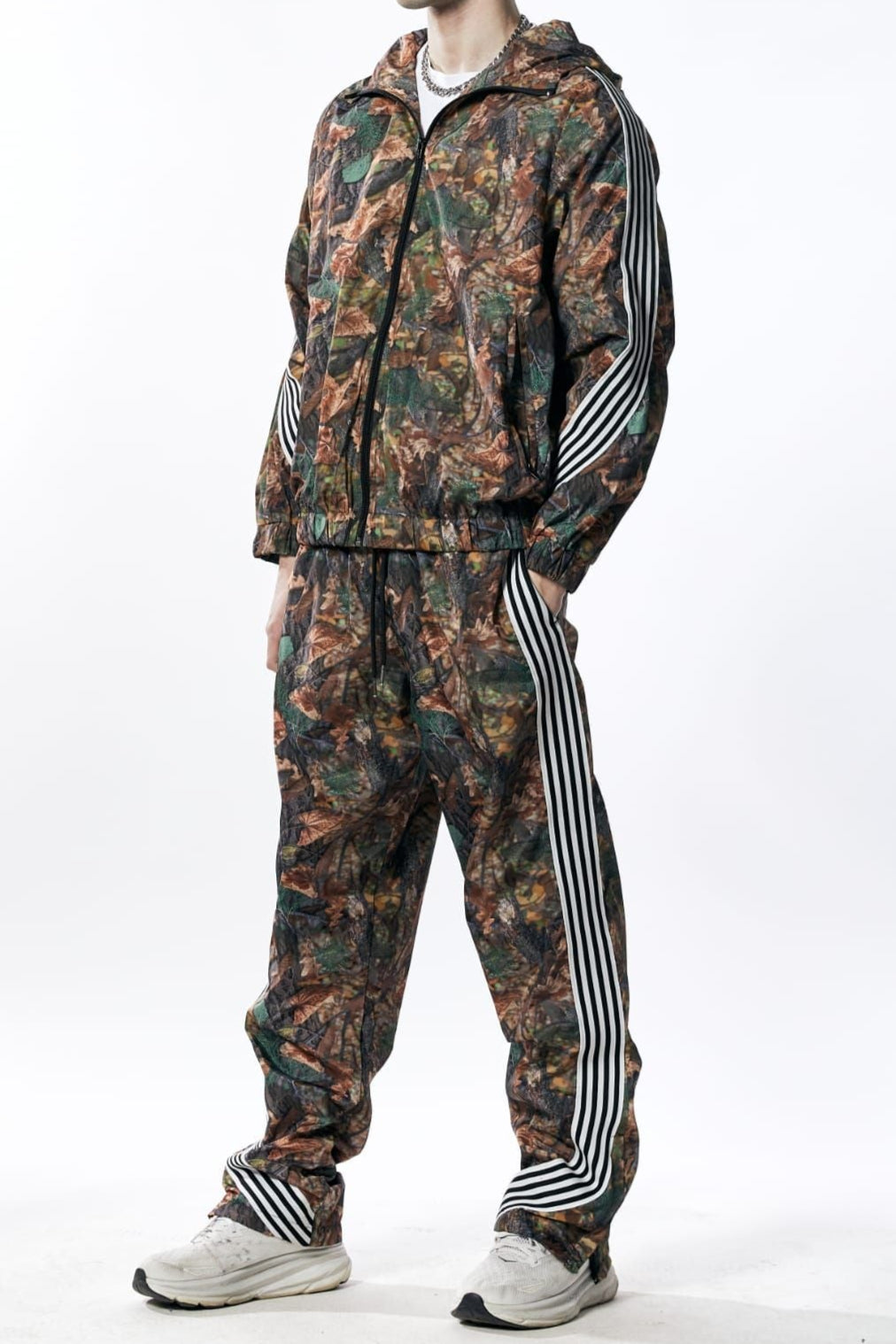 KND-KD2110SET-Stripe Nylon Zip Hoodie Set - Pioneer Apparel