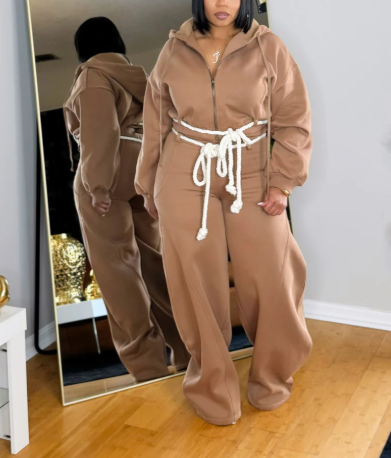 LX16034BP - ROPE DETAIL HOODIE & SWEATPANTS SET - Pioneer Apparel