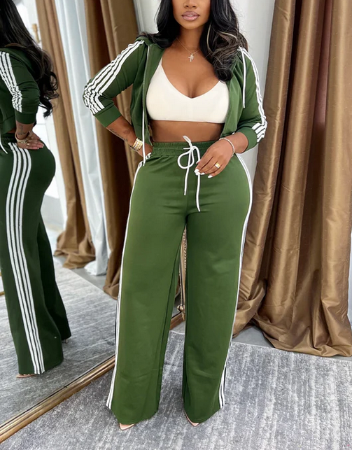 DJ192+DP196P - SIDE STRIPED ZIP UP TOP & PANTS SET (4PC) - Pioneer Apparel
