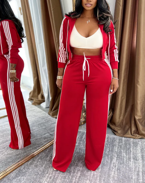 DJ192+DP196P - SIDE STRIPED ZIP UP TOP & PANTS SET (4PC) - Pioneer Apparel