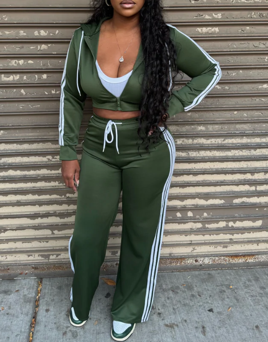 DJ192+DP196P - SIDE STRIPED ZIP UP TOP & PANTS SET (4PC) - Pioneer Apparel