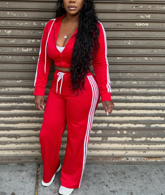 DJ192+DP196P - SIDE STRIPED ZIP UP TOP & PANTS SET (4PC) - Pioneer Apparel